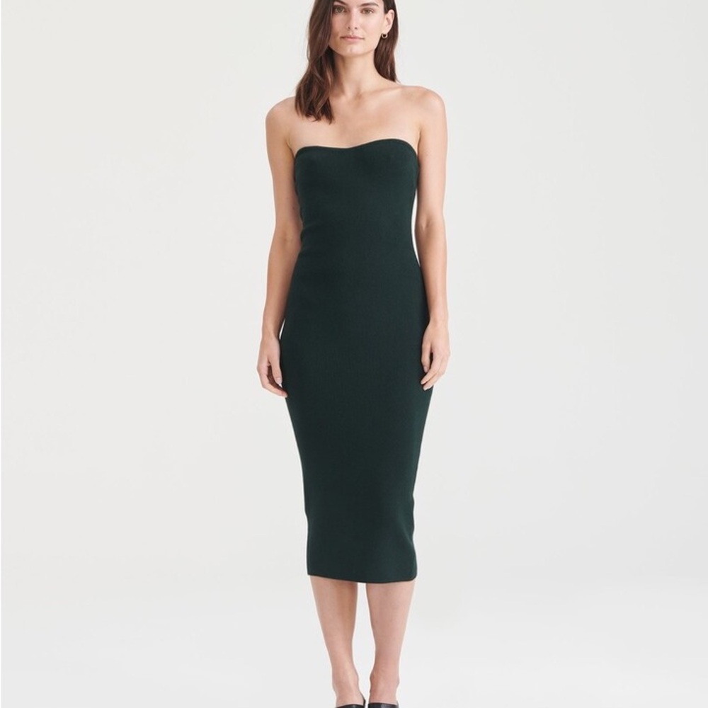 NAADAM Dark Green Strapless Knit Dress, XS